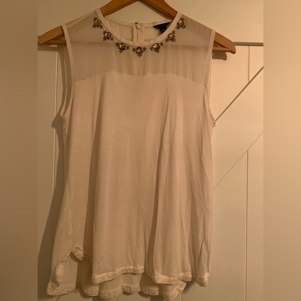 Ivory Colored Ann Taylor sleeveless jeweled blouse size small